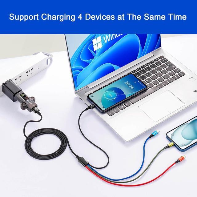 Alt view image 5 of 6 - Multi Charging Cable 4A 3Pack 4FT Multi Fast Charging Cord 4 in 1 Multi Charger Cable Multi Cable with IP/Type C/Micro USB Port Adapter for Cell Phones/Tablets/Samsung Galaxy/LG/Huawei & More