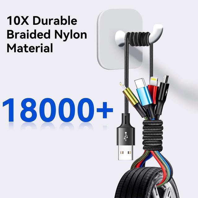 Alt view image 6 of 6 - Multi Charging Cable 4A 3Pack 4FT Multi Fast Charging Cord 4 in 1 Multi Charger Cable Multi Cable with IP/Type C/Micro USB Port Adapter for Cell Phones/Tablets/Samsung Galaxy/LG/Huawei & More