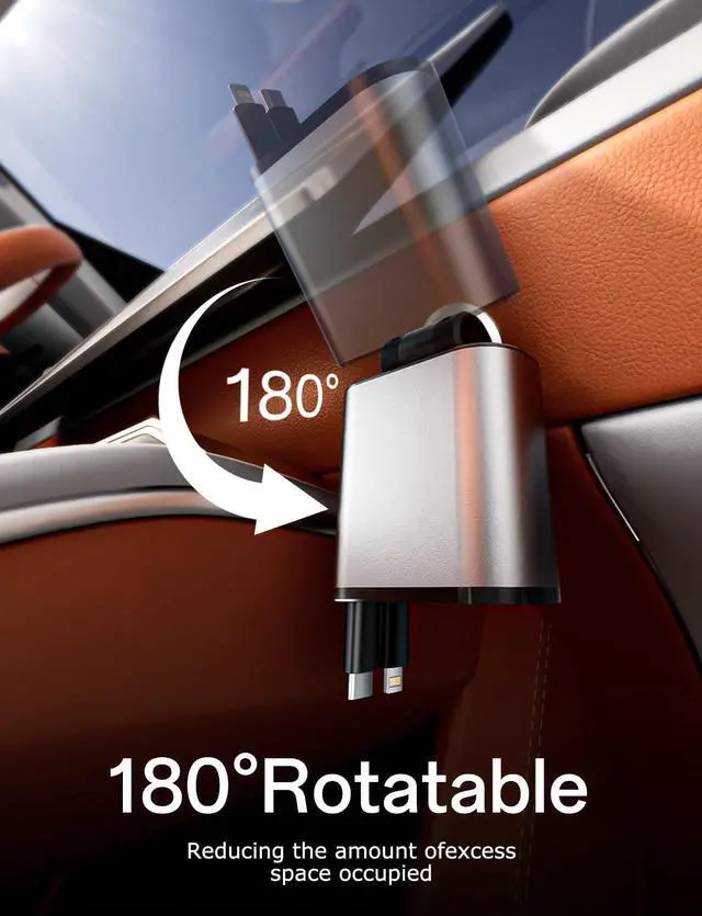 Alt view image 3 of 7 - Retractable Car Charger with Dual Retractable Cords Type-C Cable Fast Charging Up to 100W 4 in 1 Fast Car Phone Charger with Voltage Display for iPhone 16/15/14/13/12 Pro Max iPad