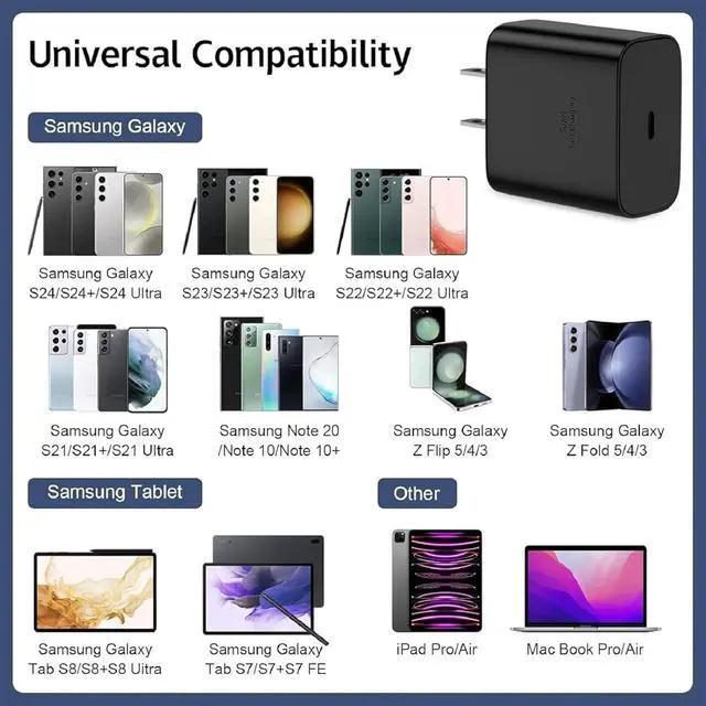 Alt view image 3 of 7 - A16 A15 A55 A56 A26 A36 S25 S24 S23 S22 Plus/Ultra/FE/Z Fold/Z Flip Samsung Charger Fast Charging Type C Charger Cord 6FT USB-C Samsung Fast Charger iPhone 16/15 Pro Max 45W USB C Super Fast Charger