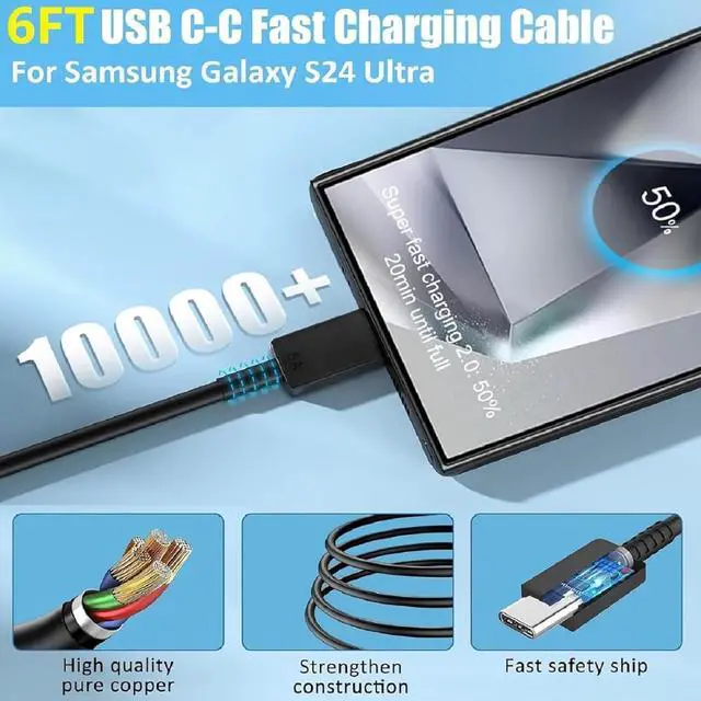 Alt view image 6 of 7 - A16 A15 A55 A56 A26 A36 S25 S24 S23 S22 Plus/Ultra/FE/Z Fold/Z Flip Samsung Charger Fast Charging Type C Charger Cord 6FT USB-C Samsung Fast Charger iPhone 16/15 Pro Max 45W USB C Super Fast Charger