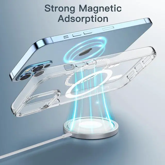 Alt view image 3 of 7 - JETech Magnetic Case for iPhone 12 Pro Max 6.7-Inch Compatible with MagSafe Wireless Charging, Shockproof Phone Bumper Cover, Anti-Scratch Clear Back (Clear)
