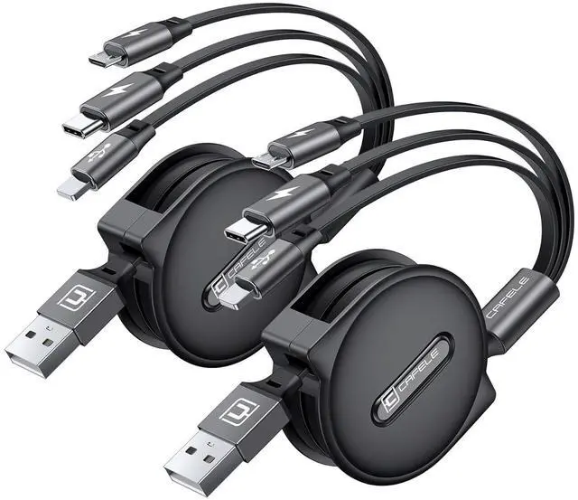 Main image of CAFELE 2025 Upgraded Multi Charging Cable 3A, [2Pack 4ft] Retractable Charging Cable with Type C/L/Micro USB Ports, 3 in 1 Fast Charger Cord for Multiple Devices, Phone 16 15 14/Galaxy/Pads/Tablets