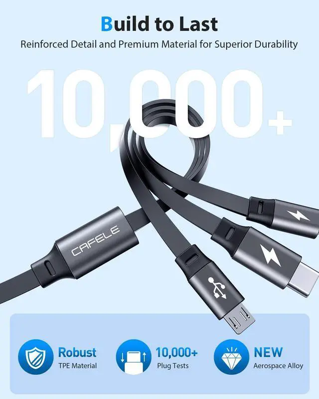 Alt view image 7 of 7 - CAFELE 2025 Upgraded Multi Charging Cable 3A, [2Pack 4ft] Retractable Charging Cable with Type C/L/Micro USB Ports, 3 in 1 Fast Charger Cord for Multiple Devices, Phone 16 15 14/Galaxy/Pads/Tablets