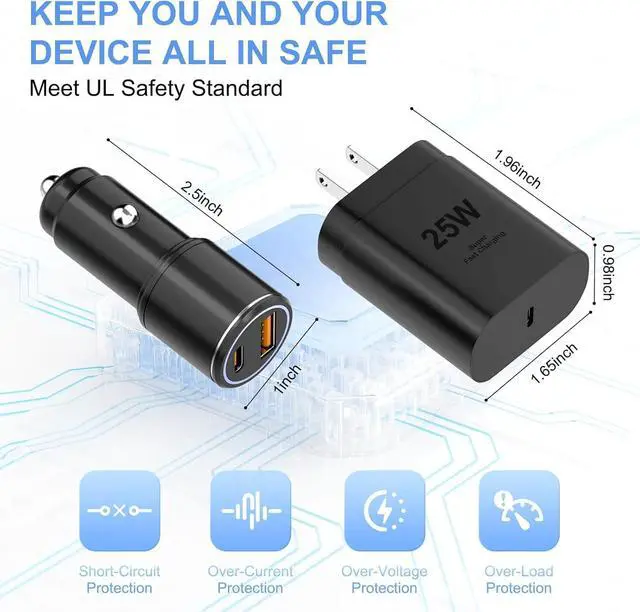 Alt view image 2 of 7 - Super Fast Charger Type C Kit,25W PD USB C Wall/Car Charger for Galaxy S25/S24/S23/S22/Plus/Ultra/FE/Note 20/10/A71,2020/2018 Pad Pro/Air,with 2X USB C-to-C Cable(6.6ft)