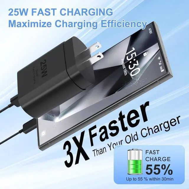 Alt view image 4 of 7 - Super Fast Charger Type C Kit,25W PD USB C Wall/Car Charger for Galaxy S25/S24/S23/S22/Plus/Ultra/FE/Note 20/10/A71,2020/2018 Pad Pro/Air,with 2X USB C-to-C Cable(6.6ft)