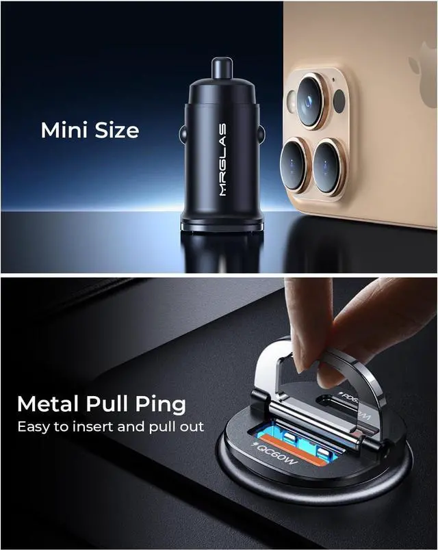 Alt view image 4 of 7 - Upgraded 125W USB C Car Charger Super Fast Charging for Phone 17/16 [PD65W & QC60W][All Metal] Cigarette Lighter Car Charger Car Accessories Dual Port for Phone 15 Pro Max iPad  S25