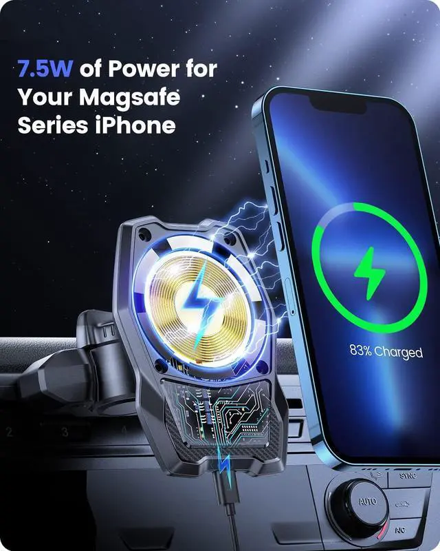 Alt view image 3 of 7 - OQTIQ Magnetic Wireless Charging Car Mount CD Phone Holder Compatible with Magsafe iPhone (Black)