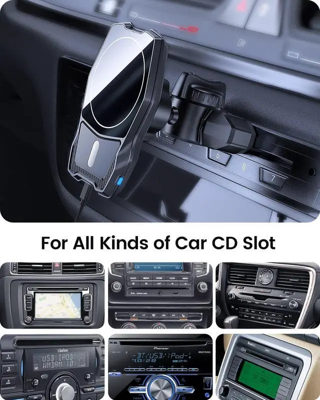 Alt view image 6 of 7 - OQTIQ Magnetic Wireless Charging Car Mount CD Phone Holder Compatible with Magsafe iPhone (Black)