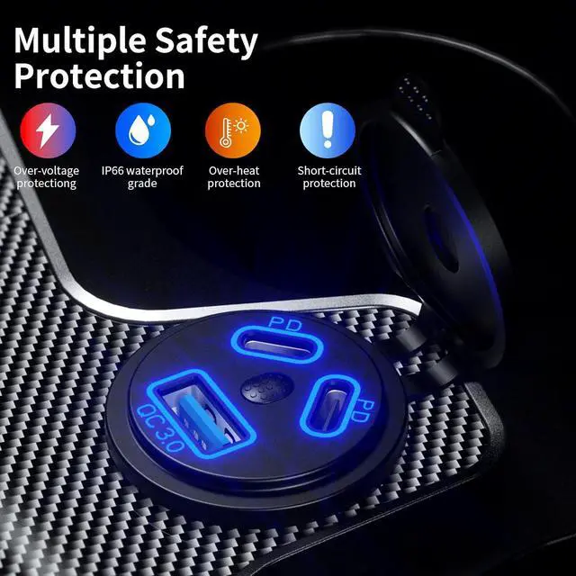Alt view image 6 of 7 - Kewig 2Pack 12V USB Outlet Wired USB Charger Multi Port, Dual PD3.0 & QC 3.0 Multiple USB Port for Car, USB Port Socket with Power Switch, Fast Charger for Tablet, Suitable for Car Boat RV Marine ATV
