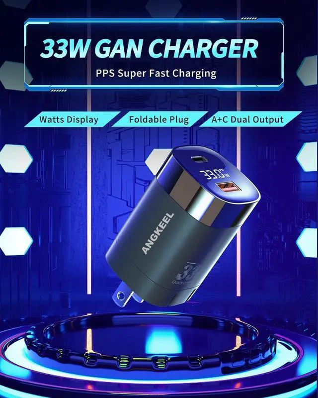 Alt view image 2 of 7 - 33W USB C Wall Charger, GaN Dual Port 30W Fast Charging Block with Power Display/PPS/PD/QC 3.0, for iPhone 16/15/14, Samsung S24/S23, iPad Air