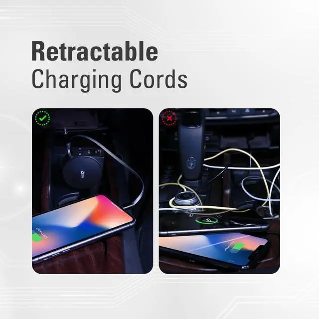 Alt view image 4 of 7 - Arzin PU24 Super Fast Car Charger, Cigarette Lighter Charger, Retractable Cord, Type-C, Micro USB, Lightning, PD 40W Super Fast Charging, QC4.0, Suitable for Charging Phones and Tablets