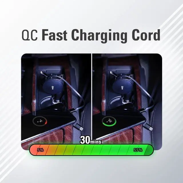 Alt view image 7 of 7 - Arzin PU24 Super Fast Car Charger, Cigarette Lighter Charger, Retractable Cord, Type-C, Micro USB, Lightning, PD 40W Super Fast Charging, QC4.0, Suitable for Charging Phones and Tablets