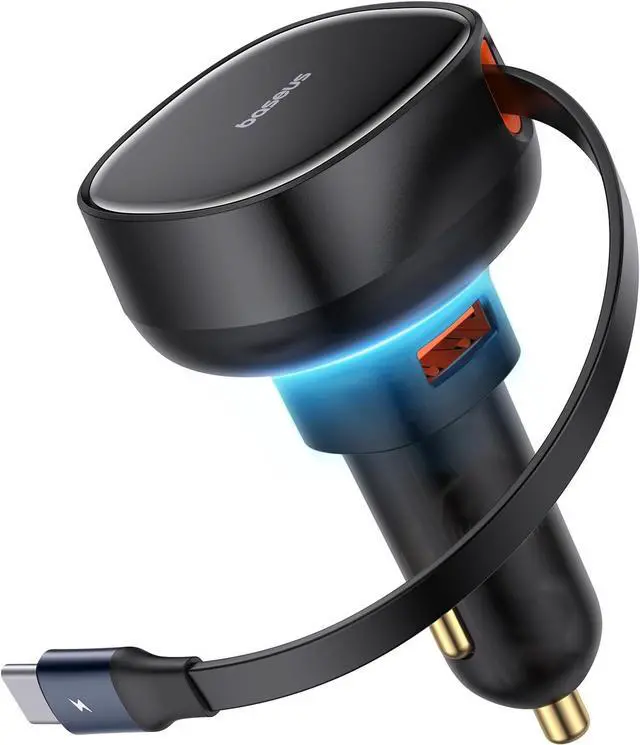 Main image of Baseus USB C Car Charger, 60W Retractable Car Charger, Dual Fast Charging, Compatible with iPhone 15/14/13/12 Pro Max, Plus, Samsung Galaxy S23/S22/S21 Ultra, Google Pixel and More
