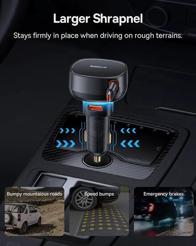 Alt view image 6 of 7 - Baseus USB C Car Charger, 60W Retractable Car Charger, Dual Fast Charging, Compatible with iPhone 15/14/13/12 Pro Max, Plus, Samsung Galaxy S23/S22/S21 Ultra, Google Pixel and More