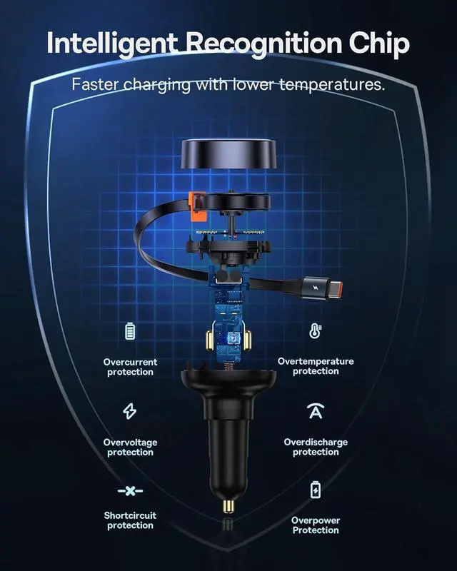 Alt view image 7 of 7 - Baseus USB C Car Charger, 60W Retractable Car Charger, Dual Fast Charging, Compatible with iPhone 15/14/13/12 Pro Max, Plus, Samsung Galaxy S23/S22/S21 Ultra, Google Pixel and More