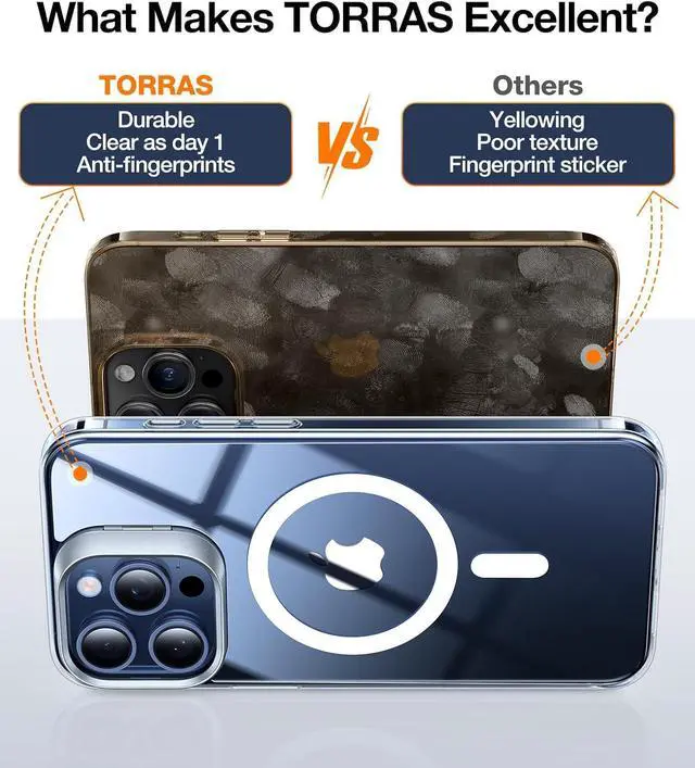Alt view image 6 of 7 - TORRAS for iPhone 15 Pro Max Case, Compatible with MagSafe, Military-Grade Protection, Built-in Invisible Stand Magnetic Slim Hard Back Soft Edge Anti-Scratch, Clear