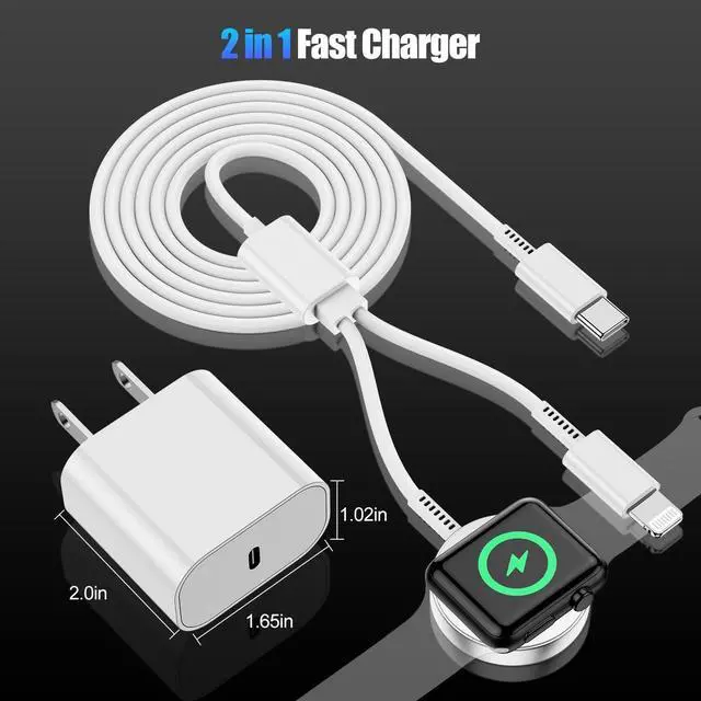 Alt view image 5 of 7 - for 2 in 1 USB C Apple Watch Charger Magnetic iWatch Fast Charging Cable Cord 6ft and Type C Wall Plug Block for iPhone Apple Watch Series Ultra/9/8/7/6/SE/5/4/3/2/1/iPhone 14/13/12/11