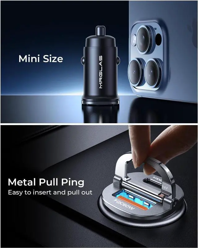 Alt view image 4 of 7 - MRGLAS [2-Pack]125W USB C Car Charger, Mini Metal USB C Car Charger Adapter Fast Charging PD65W & QC60W Dual Port Type C Car Cigarette Lighter USB Charger for iPhone 15 14 ProMax iPad Samsung Macbook
