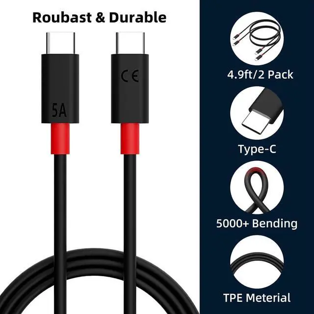 Alt view image 6 of 7 - 2 Pack USB Type C Fast Charging Cable for Motorola Edge 2022/2021, 4.9FT USB C to C Data Sync Charger Cable for Moto G Power/G Play/G Stylus Replacement Charging Cord for Moto Razr 40 Ultra 2023 Razr+