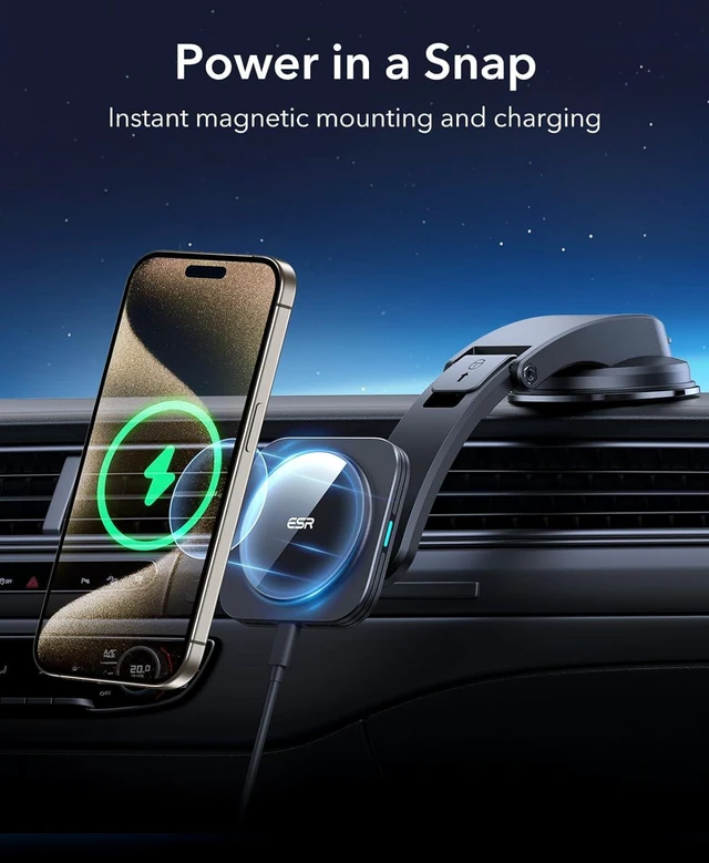 Alt view image 2 of 7 - ESR for 15W MagSafe Car Mount Charger, Dashboard Wireless MagSafe Car Charger, Magnetic Phone Holder Car for iPhone 16 15 Pro Max Plus 14 13 12 Mini, Galaxy S25, MagSafe Accessories, Fast Charging