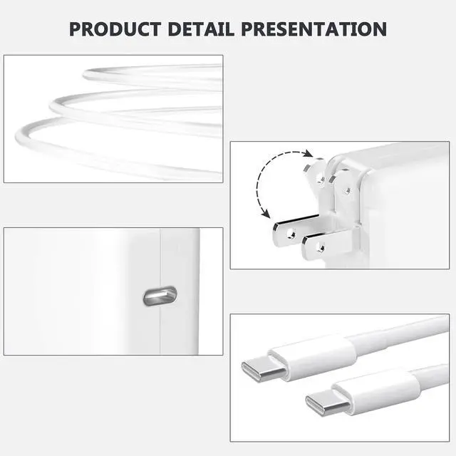 Alt view image 3 of 7 - Mac Book Pro Charger - 100W USB C Charger Fast Charger for Mac Book Pro 16/15/14/13 Inch, Mac Book Air 13 Inch, iPad Pro 2021/2020/2019/2018 Power Adapter for Mac Book and All USB-C Laptops and Phones