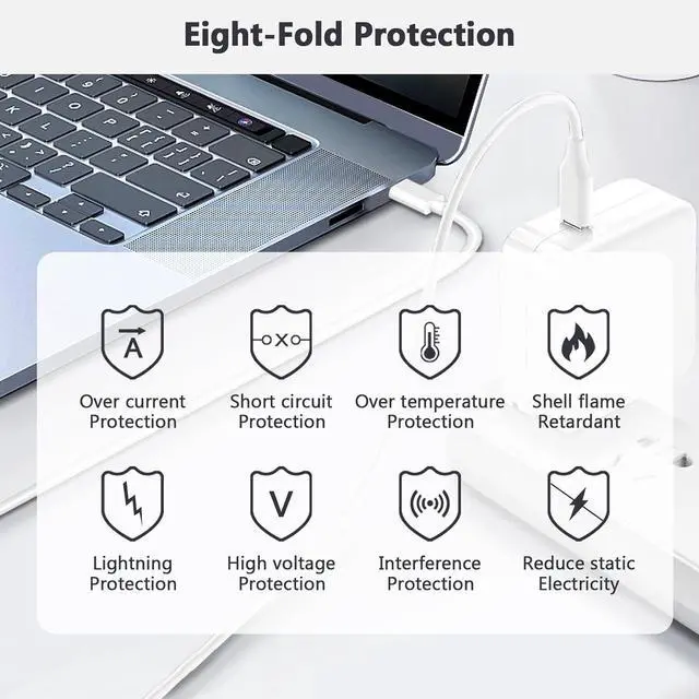 Alt view image 4 of 7 - Mac Book Pro Charger - 100W USB C Charger Fast Charger for Mac Book Pro 16/15/14/13 Inch, Mac Book Air 13 Inch, iPad Pro 2021/2020/2019/2018 Power Adapter for Mac Book and All USB-C Laptops and Phones