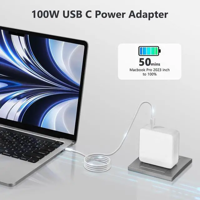 Alt view image 5 of 7 - Mac Book Pro Charger - 100W USB C Charger Fast Charger for Mac Book Pro 16/15/14/13 Inch, Mac Book Air 13 Inch, iPad Pro 2021/2020/2019/2018 Power Adapter for Mac Book and All USB-C Laptops and Phones