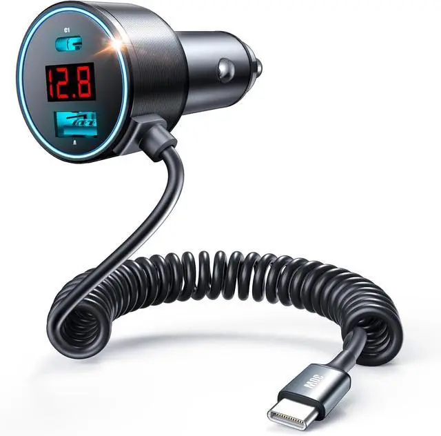 Main image of USB C Car Charger, 75W Metal 3-Port Super Fast Car Charger Adapter PD & QC3.0 Built-in 6ft Type C Coiled Cable for Samsung Galaxy S22/21 iPhone iPad Pro Pixel Android Phones