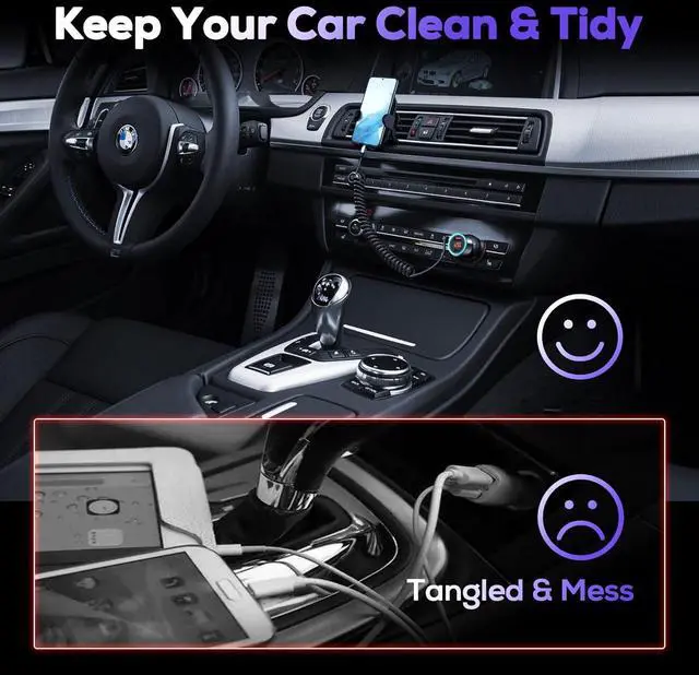 Alt view image 5 of 7 - USB C Car Charger, 75W Metal 3-Port Super Fast Car Charger Adapter PD & QC3.0 Built-in 6ft Type C Coiled Cable for Samsung Galaxy S22/21 iPhone iPad Pro Pixel Android Phones