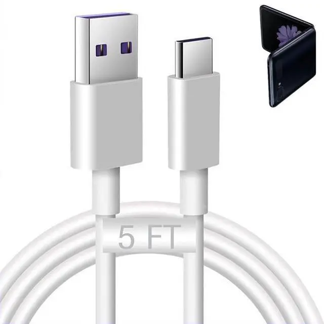 Main image of USB C Charger Cable for Samsung Galaxy Z Flip 6, Flip 5, Flip 4, Flip 3, Flip 2, Samsung Galaxy Z Fold6, Fold 5, Fold 4, Fold 3, Fold 2 Samsung Phone Car Power Charging Cord Accessories (5FT White)
