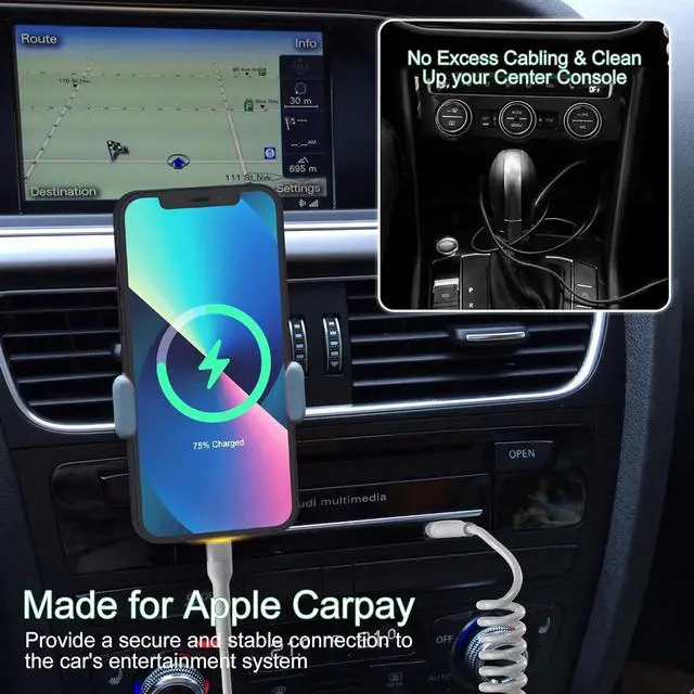 Alt view image 3 of 7 - Coiled iPhone Lightning Cable Apple Carplay Cable MFi Certified, Retractable Apple Car Play Cord with Data Sync and LED, Short Coiled iPhone Charger Cable for iPhone/Pad/Pod, White