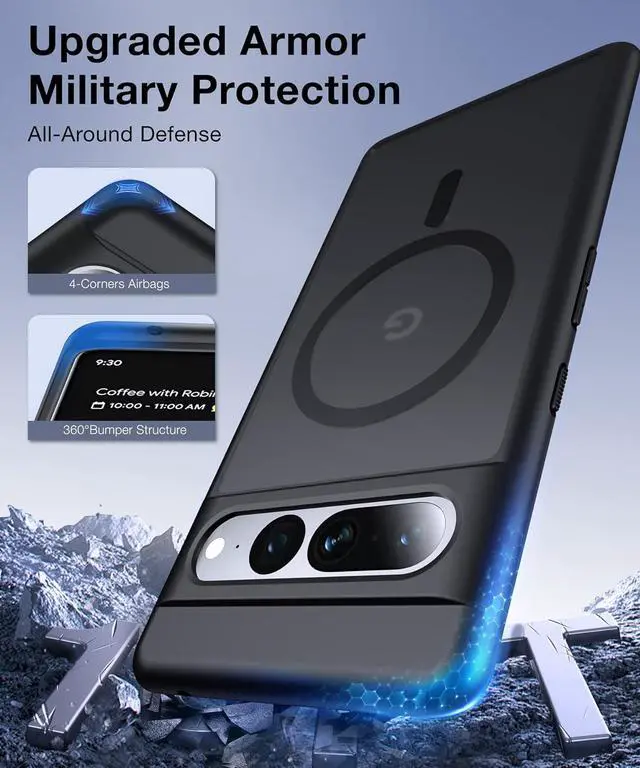 Alt view image 5 of 7 - Magnetic for Google Pixel 7 Pro Case [Compatible with MagSafe][Anti-Fingerprint][Slim Fit][Military Shockproof] Translucent Matte Hard Back Pixel 7 Pro 5G Phone Cover 6.7, Black