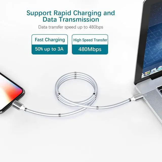 Alt view image 6 of 7 - AICase Magnetic Type C to Lightning iPhone Cable Type C Super Organized Charging Magnetic Absorption Nano Data Cable Compatible iPhone 14/13/12/11/Mini/Pro/Max/X/XR/8/SE,iPad Air/Pro/Mini_1