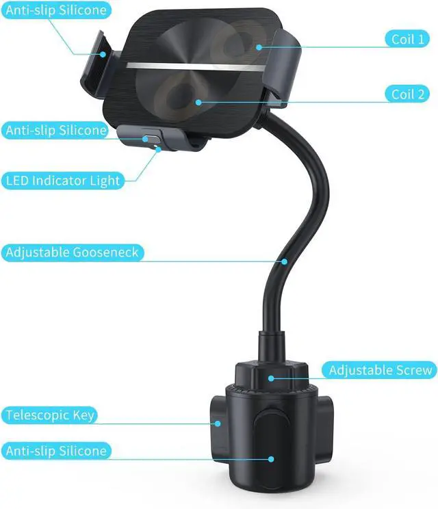 Alt view image 3 of 6 - Wireless Car Charger for Z Fold 6/5/4/3/2, Dual Coil Cup Holder Phone Mount, Wireless Car Charger for Tesla, Auto Clamping Fast Charging for iPhone 16/15/14(Not Fit for Pixel Fold)
