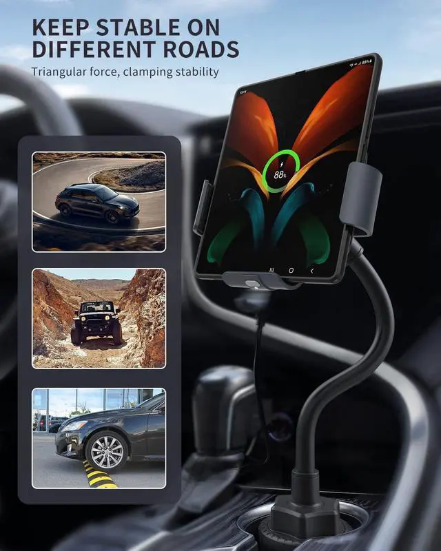 Alt view image 4 of 6 - Wireless Car Charger for Z Fold 6/5/4/3/2, Dual Coil Cup Holder Phone Mount, Wireless Car Charger for Tesla, Auto Clamping Fast Charging for iPhone 16/15/14(Not Fit for Pixel Fold)
