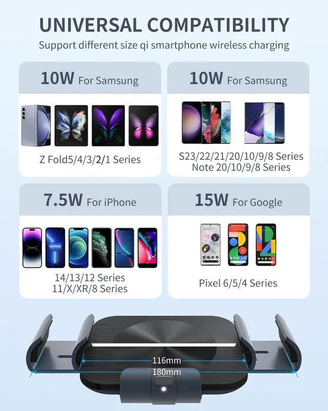 Alt view image 5 of 6 - Wireless Car Charger for Z Fold 6/5/4/3/2, Dual Coil Cup Holder Phone Mount, Wireless Car Charger for Tesla, Auto Clamping Fast Charging for iPhone 16/15/14(Not Fit for Pixel Fold)