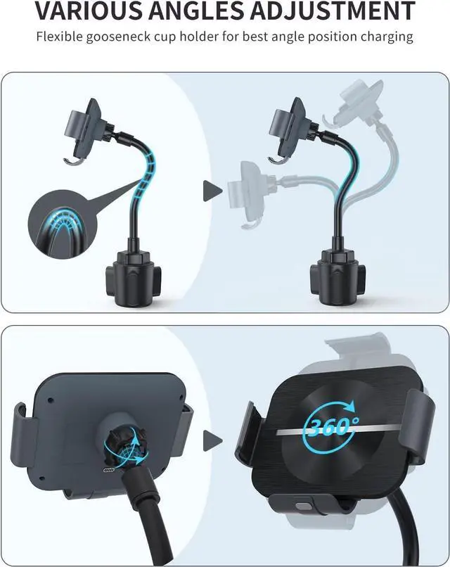 Alt view image 6 of 6 - Wireless Car Charger for Z Fold 6/5/4/3/2, Dual Coil Cup Holder Phone Mount, Wireless Car Charger for Tesla, Auto Clamping Fast Charging for iPhone 16/15/14(Not Fit for Pixel Fold)