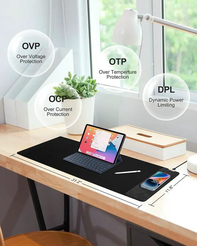Alt view image 2 of 7 - Mouse Pad with Wireless Charging, Black Mousepad Long Desk Mat, Large Gaming Mouse Pad, Soft Mouse Pad Gaming Desk Pad with Non-Slip Rubber Base, Extended Computer Keyboard Mat Office Mice Pad