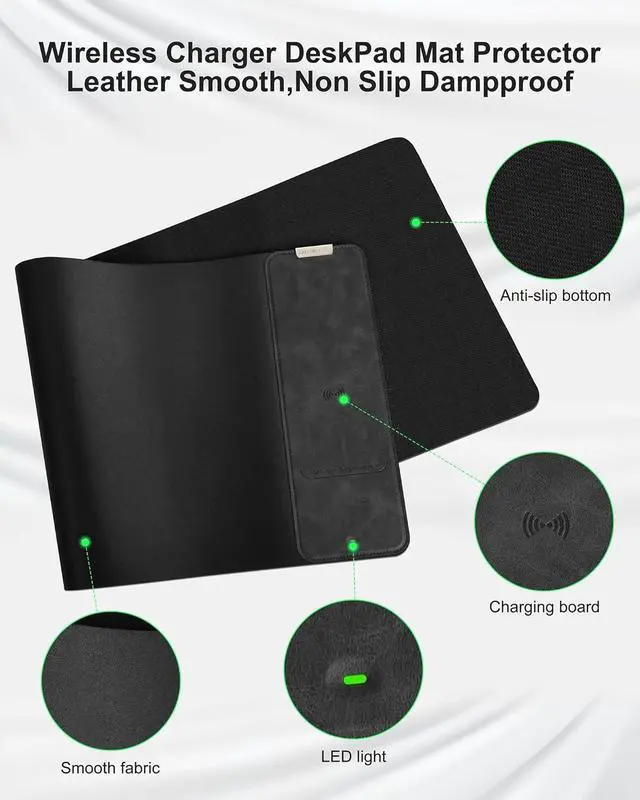Alt view image 3 of 7 - Mouse Pad with Wireless Charging, Black Mousepad Long Desk Mat, Large Gaming Mouse Pad, Soft Mouse Pad Gaming Desk Pad with Non-Slip Rubber Base, Extended Computer Keyboard Mat Office Mice Pad