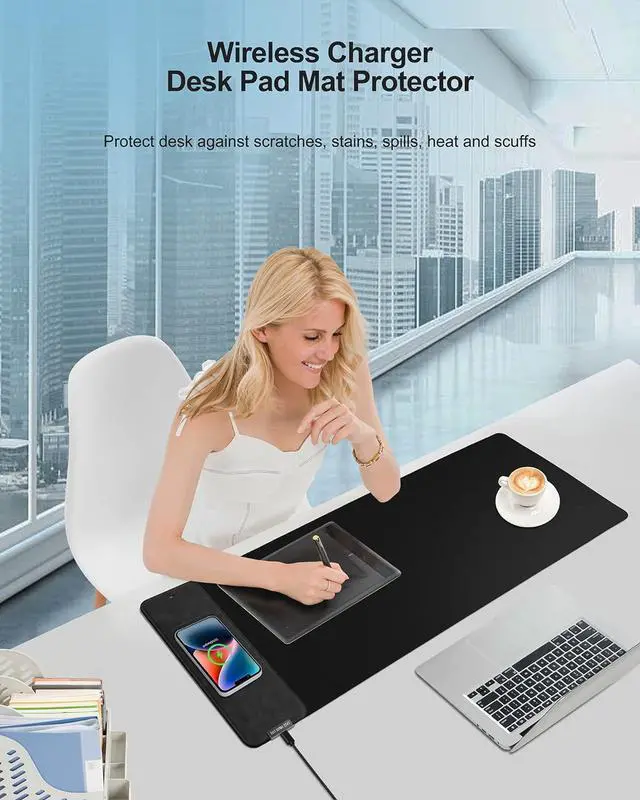 Alt view image 7 of 7 - Mouse Pad with Wireless Charging, Black Mousepad Long Desk Mat, Large Gaming Mouse Pad, Soft Mouse Pad Gaming Desk Pad with Non-Slip Rubber Base, Extended Computer Keyboard Mat Office Mice Pad