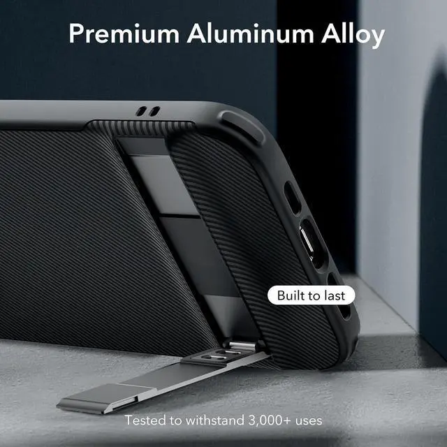 Alt view image 4 of 7 - ESR for iPhone 15 Pro Case, Metal Kickstand Case, 3 Stand Modes, Military-Grade Drop Protection, Supports Wireless Charging, Slim Back Cover with Patented Kickstand, Boost Series, Black