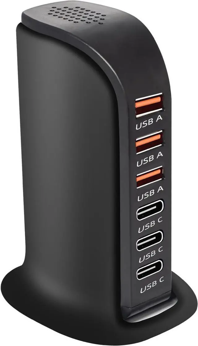 Main image of 6-Port USB Wall Charger Desktop Charging Station Quick Charge,Compatible with lphone15, 14,13, 12, 11, XS, XR, X, SE, 8, 7, Ipads, Samsung Galaxy, Tablets and Other Electronics(Black)