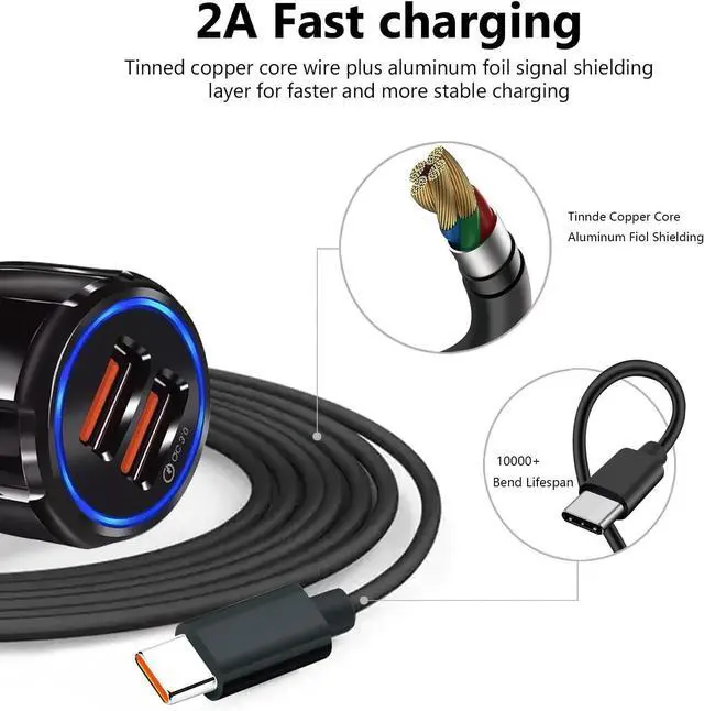 Alt view image 4 of 5 - Fast Car Charger Android USB Type C Charging Cable Cord fit for TCL Flip Pro, Alcatel Go Flip 4, Cricket Icon 2/3 Icon 4, Ovation 2,Sonim XP8, Jitterbug Smart 3 Smart 4,Moto,Samsung,IPhone 15,LG Phone