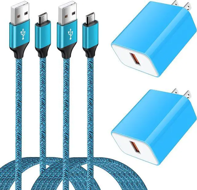 Main image of 18W QC3.0 Fast Wall Charger Plug for Android Phone Fast Charging for Fire Tablet, Kindle, Samsung Galaxy J3 J5 J7 J8 S7 S6, PS4 Xbox LG K40 K20, Moto E4 E5 E6, Micro USB Charger Cable Cord 6FT 2Pack