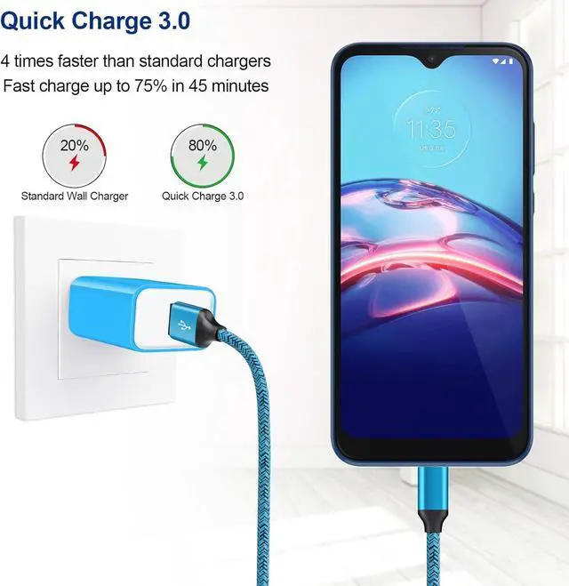 Alt view image 2 of 7 - 18W QC3.0 Fast Wall Charger Plug for Android Phone Fast Charging for Fire Tablet, Kindle, Samsung Galaxy J3 J5 J7 J8 S7 S6, PS4 Xbox LG K40 K20, Moto E4 E5 E6, Micro USB Charger Cable Cord 6FT 2Pack