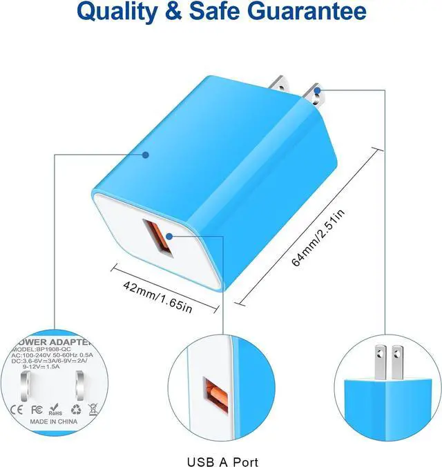 Alt view image 5 of 7 - 18W QC3.0 Fast Wall Charger Plug for Android Phone Fast Charging for Fire Tablet, Kindle, Samsung Galaxy J3 J5 J7 J8 S7 S6, PS4 Xbox LG K40 K20, Moto E4 E5 E6, Micro USB Charger Cable Cord 6FT 2Pack