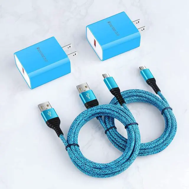 Alt view image 7 of 7 - 18W QC3.0 Fast Wall Charger Plug for Android Phone Fast Charging for Fire Tablet, Kindle, Samsung Galaxy J3 J5 J7 J8 S7 S6, PS4 Xbox LG K40 K20, Moto E4 E5 E6, Micro USB Charger Cable Cord 6FT 2Pack