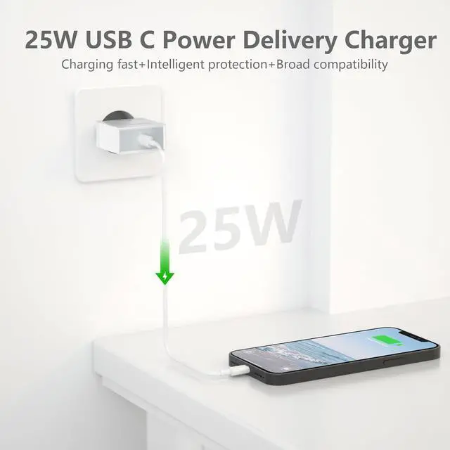 Alt view image 2 of 7 - 25W USB C European Plug Adapter with 6FT Cable for iPhone 14/14 Pro/14 Pro Max/14 Plus/13 12 11 XS XR X, Travel USBC Charging Power Charger Cord for Europe EU Euro Spain Italy France Germany