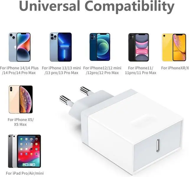 Alt view image 3 of 7 - 25W USB C European Plug Adapter with 6FT Cable for iPhone 14/14 Pro/14 Pro Max/14 Plus/13 12 11 XS XR X, Travel USBC Charging Power Charger Cord for Europe EU Euro Spain Italy France Germany